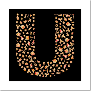 Letter U Initial Christmas Decorations Gingerbread Posters and Art